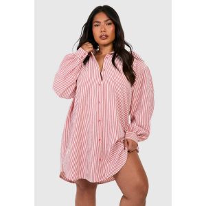 "Plus" Robe-Chemise Surdimensionnée Ultime À Rayures Seersucker - Orange Rouille - 48, Orange Rouille