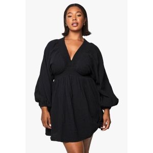 Robe Skater En Cheesecloth À Manches Blouson Pour Grandes Tailles - Noir - 44, Noir