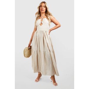 Robe Maxi Grande Taille Tissée À Rayures Et À Encolure Dos Nu - Neutral - 48, Neutral