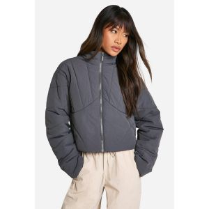 Veste Doudoune À Détails De Couture - Gris - 38, Gris