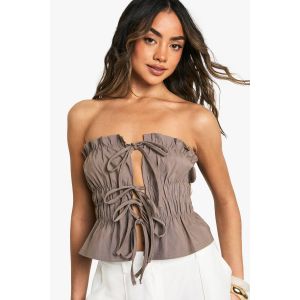 Corset Bandeau À Lacets À L'Avant En Bengaline - Marron Moka - 44, Marron Moka