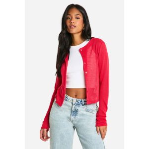 Cardigan À Encolure Haute Long - Rouge - 34, Rouge