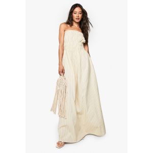 Robe Maxi Longue À Rayures, Look Lin, Froncée - Blanc Écru - 36, Blanc Écru