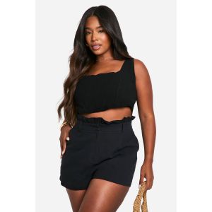 Grande Taille - Short En Lin Froncé - Noir - 28, Noir