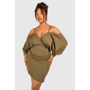 "Plus" Robe Enveloppante À Épaules Dénudées Pour Grandes Tailles - Vert Kaki - 50, Vert Kaki