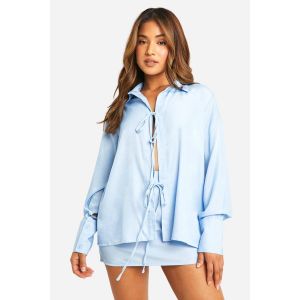 "Petite" Chemise En Chambray À Lacets Sur Le Devant - Bleu - 36, Bleu