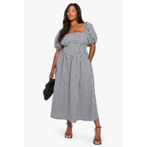 Robe De Laitière En Vichy À Manches Pouffées Et Fronçues - Noir - 52, Noir