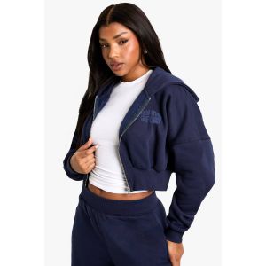 Dsgn Studio Sport Bubble Print Boxy Crop Zip Through Hoodie - Bleu Foncè - Xs, Bleu Foncè