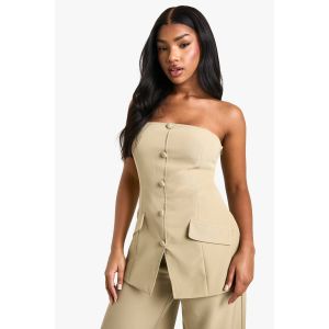 Gilet Long En Bandeau Tissé Sur Mesure - Vert Olive - 42, Vert Olive