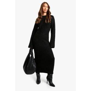 Robe Maxi Tricotée À Manches Évasées Borg - Noir - S, Noir