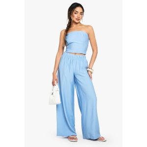 Pantalon Ample À Jambes Larges Effet Lin - Bleu Poudré - 36, Bleu Poudré