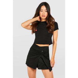 Skort O-Ring À L'Aspect Lin Et À Taille Haute - Noir - 36, Noir