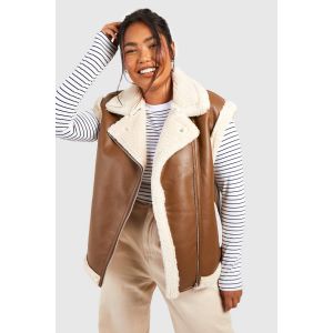 Gilet En Synthétique Avec Garniture Teddy "Plus" - Marron Chocolat - 44, Marron Chocolat