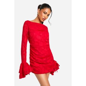 Robe Courte Fleurie À Volants - Rouge - 46, Rouge
