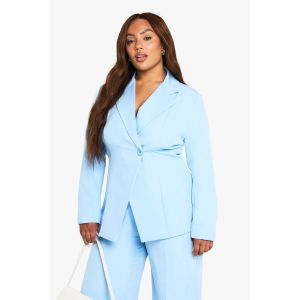 Blazer Longline Grande Taille À Bouton Unique - Bleu Poudré - 44, Bleu Poudré