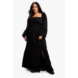 "Plus" Robe Maxi Laitière Grande Taille À Manches Ballon - Noir - 44, Noir
