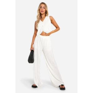 Pantalon Large Plissé, Coupe Décontractée - Blanc Ivoire - 38, Blanc Ivoire
