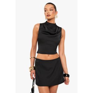 Top En Satin À Encolure Drapée - Noir - 44, Noir