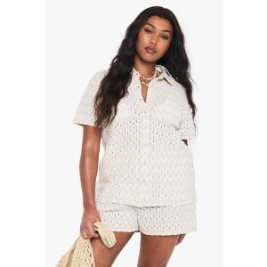 Chemise De Plage Tricotée Zig Zag En Taille "Plus" - Beige - 54, Beige