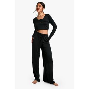 Pantalon De Détente Toucher Doux À Taille Nouée Et Jambes Larges - Noir - 36, Noir