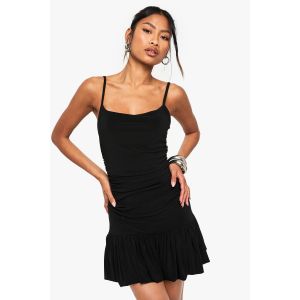 Robe Mini Plissée Avec Détails Froncés Et Fines Bretelles - Noir - 44, Noir