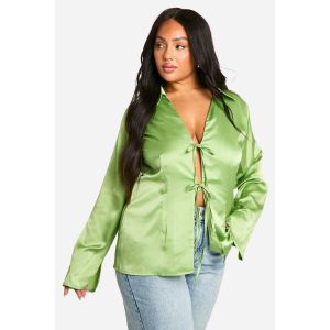 Chemise Décontractée En Satin Avec Nœud Frontal - Vert Mastic - 46, Vert Mastic