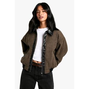 "Petite" Veste Bomber Petit Format À Garniture Synthétique Et Effet Laine - Marron - 44, Marron