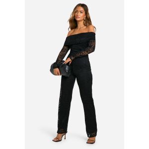 Combinaison En Dentelle Bardot À Jambes Larges - Noir - 44, Noir
