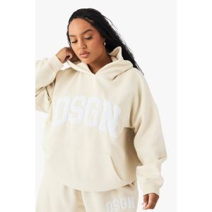 "Plus" Hoodie En Tissu Éponge Brodé "Plus" Dsgn Studio - Blanc Écru - 46, Blanc Écru