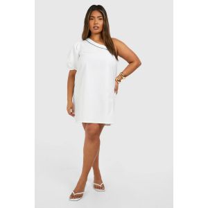 Grande Taille - Robe Courte Asymétrique À Broderie - Blanc - 54, Blanc