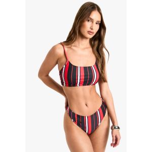 Ensemble Bikini Crop-Top Sport À Rayures Verticales & Bas De Bikini À Jambe Haute - Noir - 36, Noir