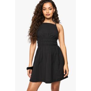 Mini-Robe Froncée Effet Lin - Noir - 44, Noir