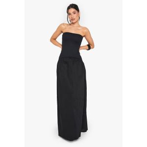 Robe Maxi Bandeau En Jersey Côtelé Pour Grandes Tailles, En Mélange De Coton, À Taille Basse - Noir - 42, Noir