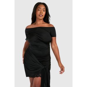 "Plus" Garniture En Dentelle Mini-Robe À Nouer Avec Épaules Dénudées - Noir - 48, Noir