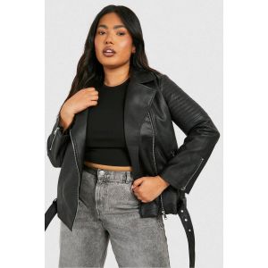 Veste Motard En Synthétique Ceinturée Taille "Plus" - Noir - 44, Noir