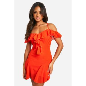 Robe Courte En Mousseline De Soie À Épaules Dénudées - Orange - 38, Orange