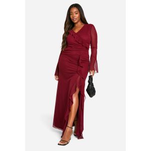 "Plus" Robe Maxi À Détails Volants Et Portefeuille - Rouge Cerise - 56, Rouge Cerise