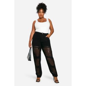 "Plus" Jean Denim Grande Taille À Jambe Droite Avec Insert De Sequins - Noir - 56, Noir