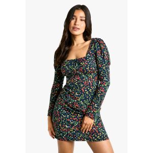 Robe Mini À Imprimé Floral - Bleu Foncé - 34, Bleu Foncé