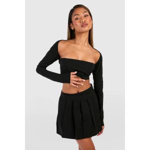 Square Neck Crop & Pleated Skirt - Noir - 44, Noir