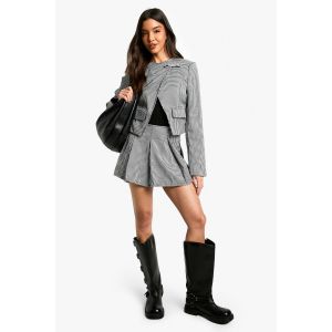 Tonal Mini Jupe Plissée Pied-De-Poule - Noir - 42, Noir