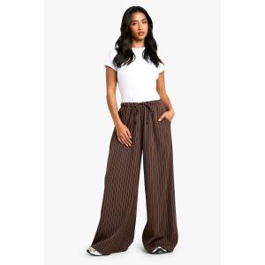 "Petite" - Pantalon Large À Rayures Et Cordon De Serrage - Marron Chocolat - 44, Marron Chocolat