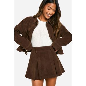 Mini-Jupe Plissée En Synthétique-Suède - Marron Chocolat - 40, Marron Chocolat