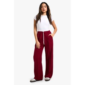 Boxer Waistband Detail Wide Leg Woven Trouser - Rouge Bordeaux - 34, Rouge Bordeaux