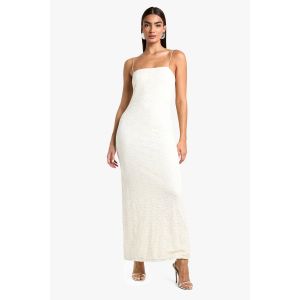 Robe Maxi En Dentelle À Fines Bretelles Et Diamants - Blanc Cassé - 42, Blanc Cassé