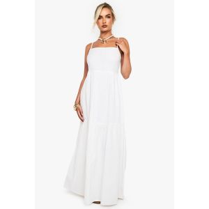 Robe Maxi À Volants En Lin Et À Fines Bretelles - Blanc - 44, Blanc