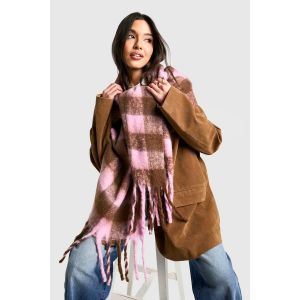 Foulard À Franges À Carreaux Ultra Doux - Marron Chocolat - One Size, Marron Chocolat