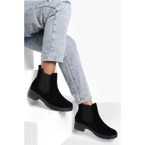 Bottes Chelsea Chunky En Imitation Suède À Détails Côtelés - Noir - 3, Noir