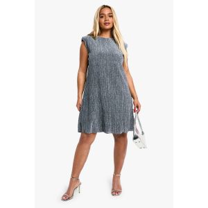 Robe Chemise Plissée En Tissu Mé"Tall"ique Avec Épaulettes - Gris - Argent - 56, Gris - Argent