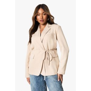 Blazer Grande Taille À Épaulettes Et Ceinture - Gris Pierre - 50, Gris Pierre